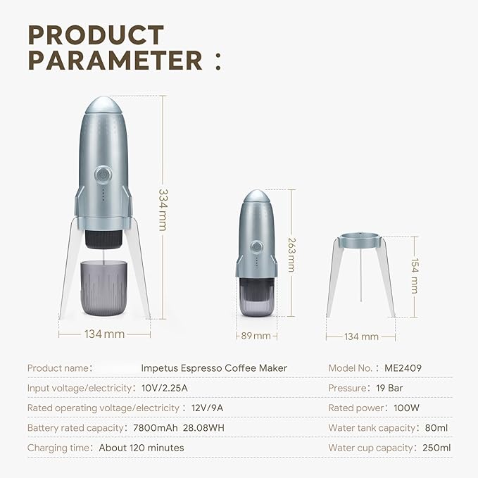 Portable Electric Espresso Machine Travel Coffee Maker for Camping 3 in 1 Self-Heating for Ground Coffee &amp DG NS Capsule Pods For Travel Camping and Hiking (Space Grey)