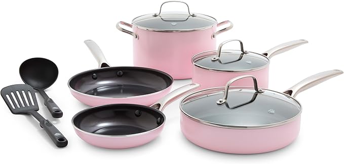 Blue Diamond 10 Piece Nonstick Cookware Set Diamond Ceramic Pots &amp Pans Dishwasher &amp Metal Utensil Safe Non Toxic PFAS-Free Kitchen Cooking Sauce &amp Saute Pans Oven &amp Broiler to 60