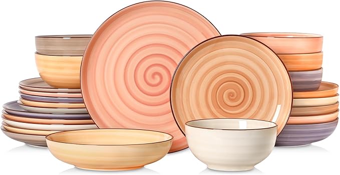 Selamica Ceramic Plates and Bowls Sets24 Pieces Dinnerware Sets for 6Scratch Resistant Dish Set for holiday gatheringDishwasher &amp Microwave Safe Maillard