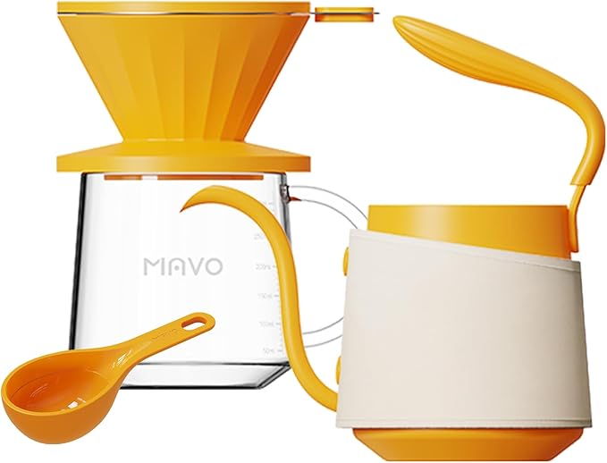 Pour Over Coffee Maker Set Pour Over Kettle Coffee Dripper Glass Coffee Server with Scale Stainless Steel Filter (Orange)