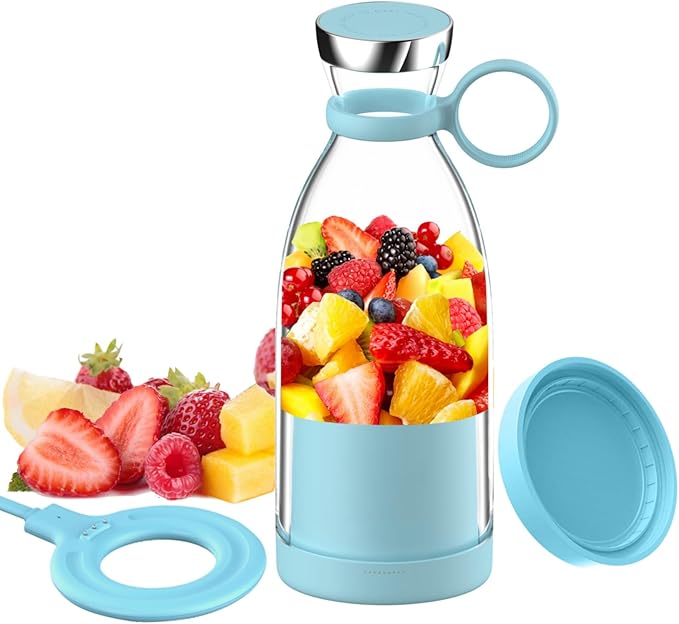 OTPEIR Portable Blender for Shakes and Smoothies with 11.83 Oz Travel Cup and LidDurable Stainless Steel Blades for Juice Blending Performance Blue