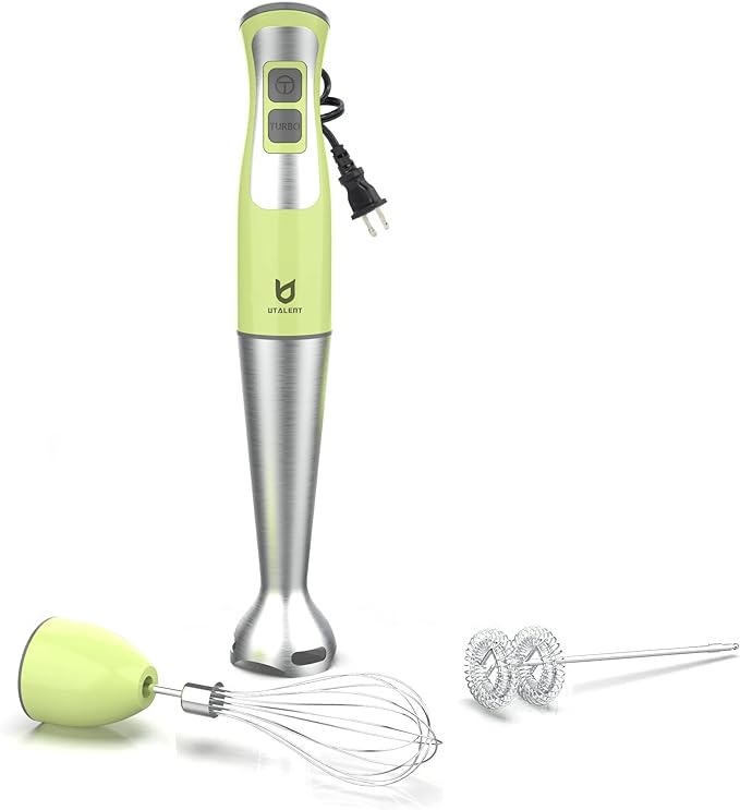Immersion Hand Blender UTALENT 3-in-1 8-Speed Stick Blender with Milk Frother Egg Whisk for Coffee Milk Foam Puree Baby Food Smoothies Sauces and Soups - Green