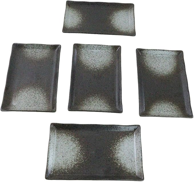 Ebros Gift Artistic Charcoal Grey Tone Hakumu Porcelain Collection Dinnerware Serveware Kitchenware Set Asian Japanese Restaurant Supply (Pack Of 5 Rectangular Sushi Plates 7.75 L)