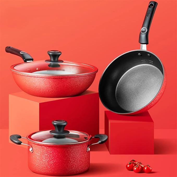 Cookware 3 Piece Cookware Set Household Pot Wok Frying Soup Nonstick Kitchen Pot Set Combination Pot Pot Pot Soup Pot (Color : A Size A