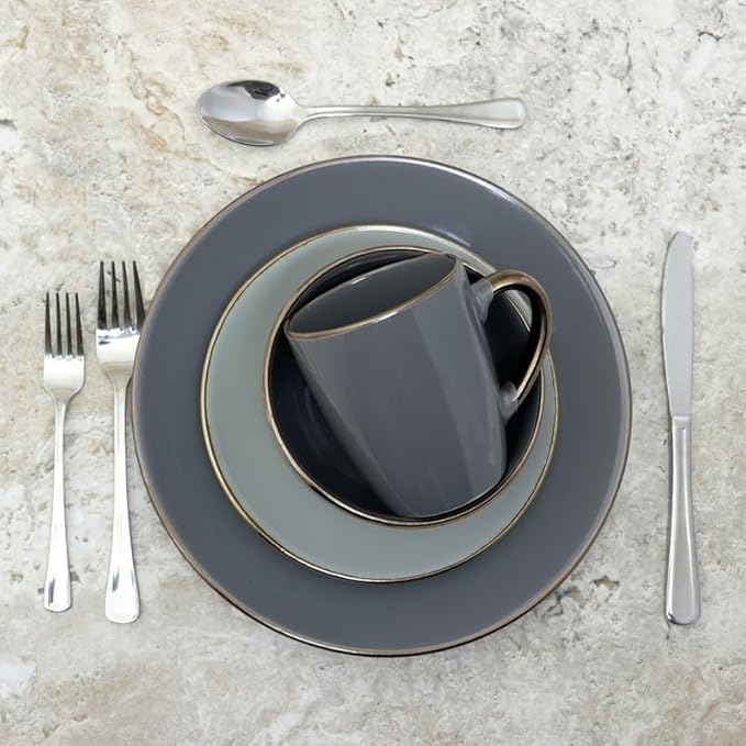16 Pieces Dinnerware Set in Stone Slate Round Tableware Household Bowl and Dish Combination