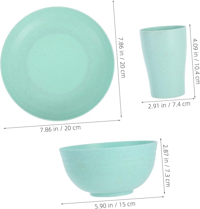 Alipis 12pcs Modern Wheat Straw Plastic Dinnerware Set Microwave Safe Plates Bowls Cups for Boys and Girls Toddlers Camping