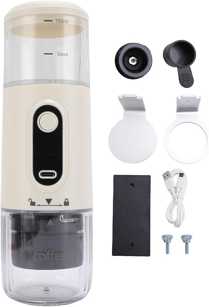 Asixxsix Portable Espresso Machine Ground Coffee NS Capsule Cordless Electric Espresso Machine Rich Coffee Experience 2500mAh Battery Camping Coffee Maker for Camping RV Office (White)