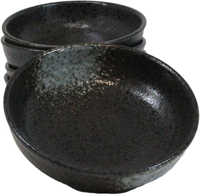 Ebros Gift Artistic Charcoal Grey Tone Hakumu Collection Dinnerware Serveware Kitchenware Set Asian Japanese Restaurant Supply (Pack Of 5 Shallow Bowl Deep Plates 10oz)