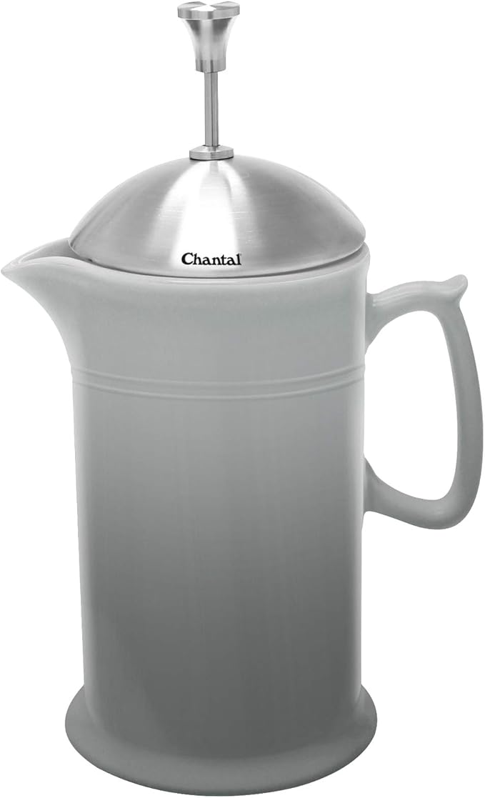 Chantal Stoneware French Press with Stainless Steel Plunger and Lid 28 ounce capacity Fade Grey