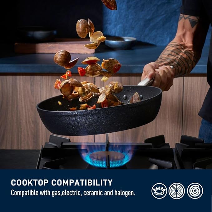 T-FAL StoneShield 10/ 26cm Frypan Non-Stick Anti-Warp Rock Texture Dishwasher &amp Oven Safe Easy to Clean