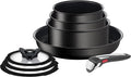 Tefal Ingenio Unlimited ON Pots &amp Pans Set 8 Pieces Stackable Removable Handle Space Saving Non-Stick Induction Black L3959053