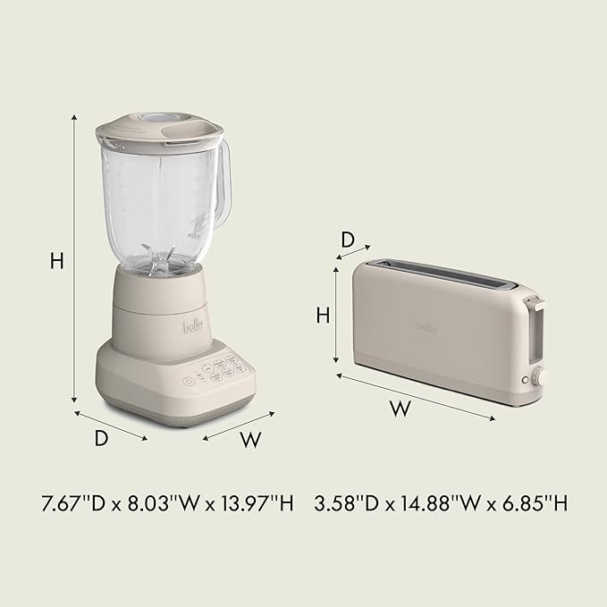 BELLA 10 speed Flip &amp Store Countertop Blender + 2 Slice Slim toaster Fits-anywhere™ Kitchenware Smart Toaster w 6 Shades Control &amp Smoothie Blender w 48oz Capacity Pitcher Oatmilk