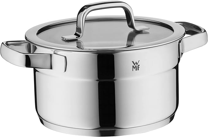 WMF Compact Cuisine 5-Piece Induction Saucepan Set with Glass Lid Polished Cromargan Stainless Steel Induction Pots Set Uncoated Inner Scale
