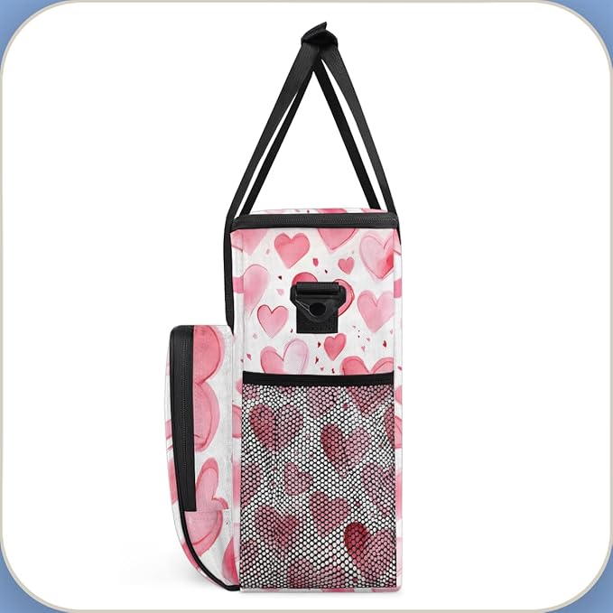 White Pink Heart Coffee Maker Carrying Bag Portable Travel Storage Tote Bag Compatible with K-Mini or K-Mini Plus Single Serve Coffee Brewer Carrying Case with Multiple Pockets &amp Shoulder Strap