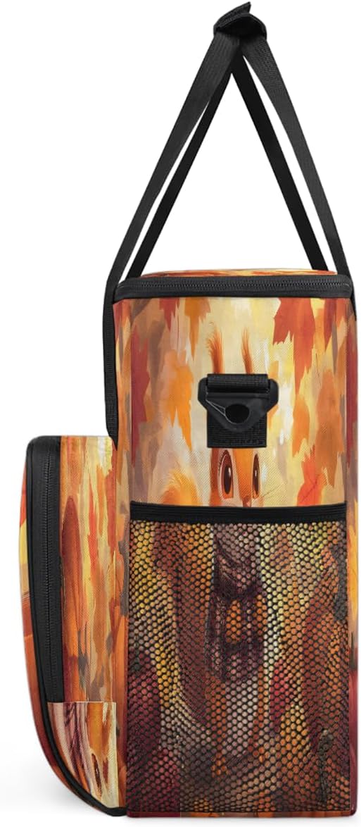 Cartoon Squirrel Pumpkin Maple Leaf Coffee Maker Carring Bag Travel Carrying Storage Tote Bag Compatible with Keurig K-Mini or K-Mini Plus Portable Single Serve Coffee Brewer Case with Pockets