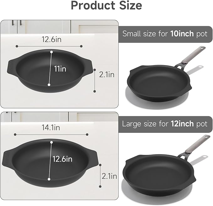 Silicone Pan Protectors &amp Separators for Stacking (10 &amp 12 Inch) - Non-Toxic Heat-Resistant Pads | Dishwasher Safe Durable Cookware Protector (Black Mixed)
