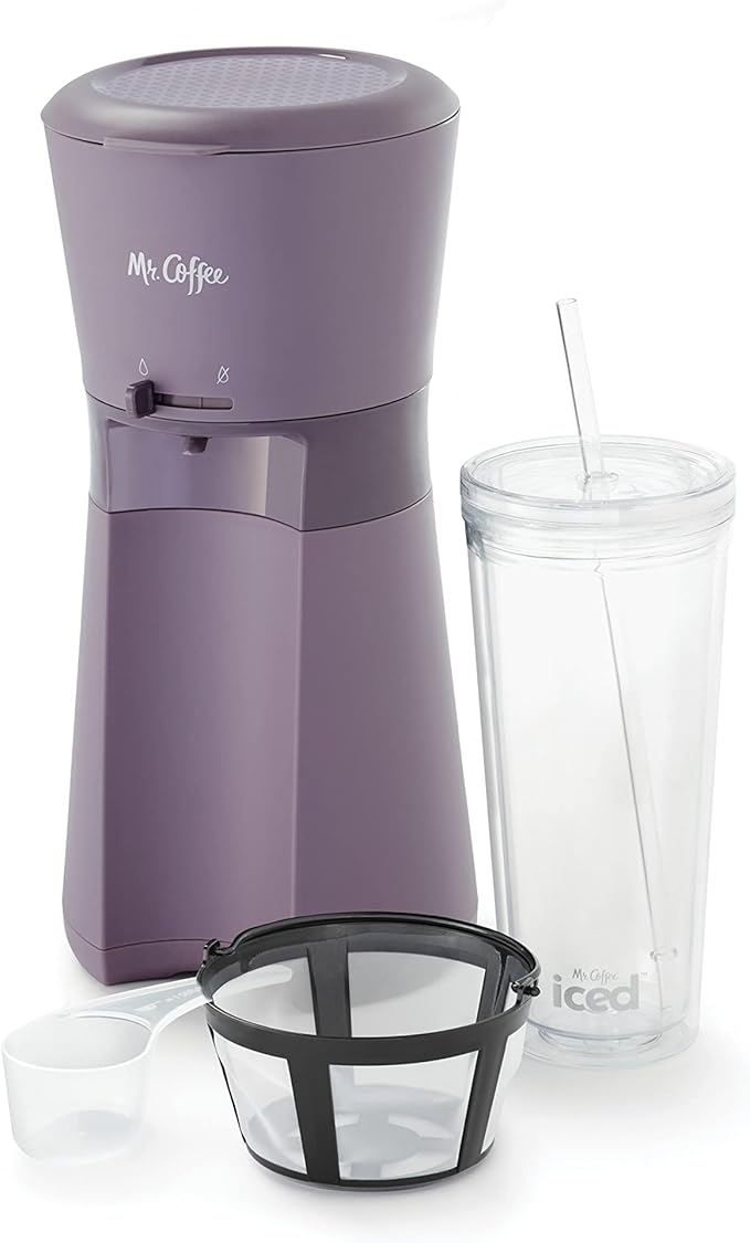Mr. Coffee Iced Coffee Maker Single Serve Machine with 22-Ounce Tumbler and Reusable Coffee Filter Lavender