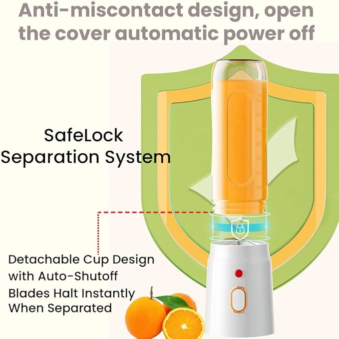 450ml Portable Electric JuicerUSB-Powered Electric Fruits Juicer for Juice Smoothies Shakes - Rechargeable Cordless Design Easy-Clean with Travel Lid