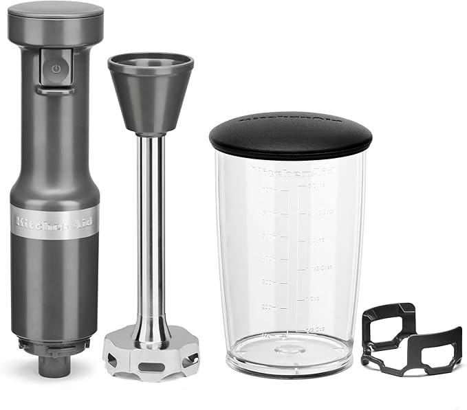 KitchenAid Variable Speed Corded Hand Blender - KHBV53 Matte Charcoal Grey 8 in &amp KFC3516CU 3.5 Cup Food Chopper Contour Silver
