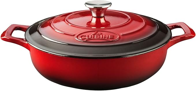 La Cuisine LC 2600 5 Piece Enameled Cast Iron Round Casserole Cookware Set Red