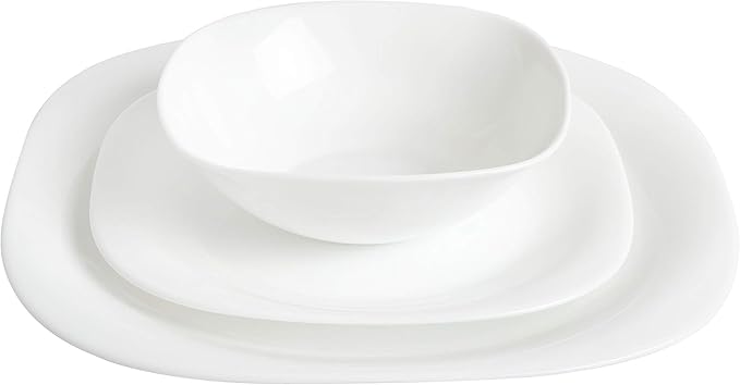 Gibson Home Ultra Break and Chip Resistant Dinnerware Set Square: Service for 6 (18pcs) Opal Glass