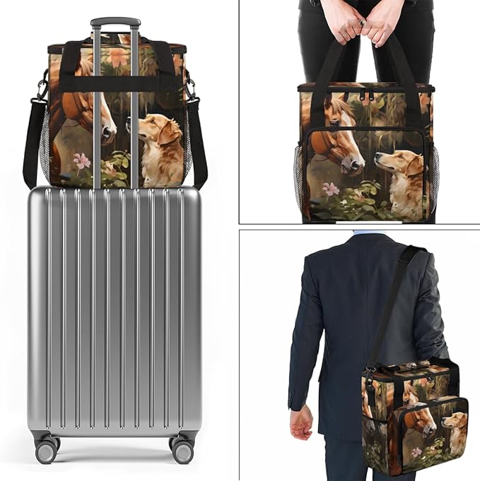 Horse Dog Coffee Maker Carrying Bag Portable Travel Storage Tote Bag Compatible with K-Mini or K-Mini Plus Single Serve Coffee Brewer Carrying Case with Multiple Pockets &amp Shoulder Strap