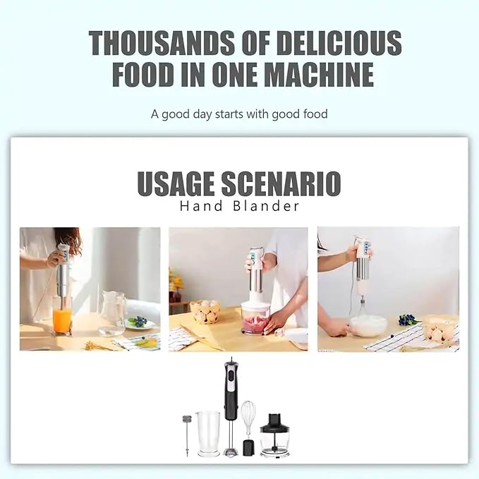 Immersion Hand Blender 600W Hand Mixer With Stainless Steel Blade Black Stick Blender Container Chopper for Baby Food Smoothies Soup