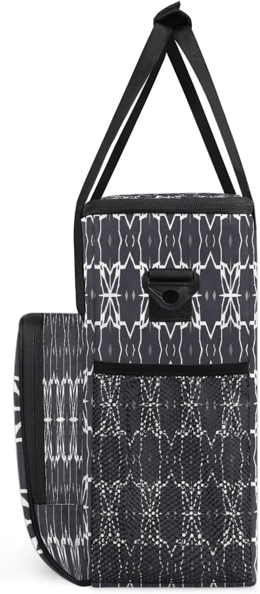 Grid Flower Black &amp White Mandala Coffee Maker Carring Bag Travel Carrying Storage Tote Bag Compatible with Keurig K-Mini or K-Mini Plus Portable Single Serve Coffee Brewer Case with Pockets