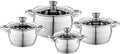 FLORINA Pot set OLIVER | 4-piece set | Stainless steel 18/0 | Tempered glass lids | Suitable for induction gas electric ceramic | Dishwasher safe | Complete set for all stoves