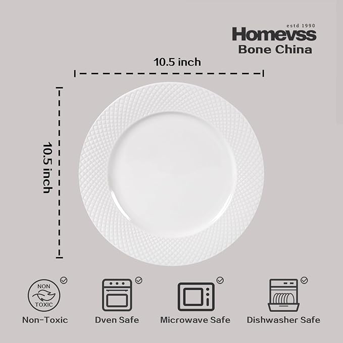 HomeVss New Bone China Dinnerware Set Embossed Diamond Design 48pc Set