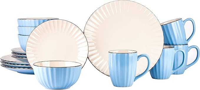 Osita Strip Stoneware 16pc Dinnerware Set Blue