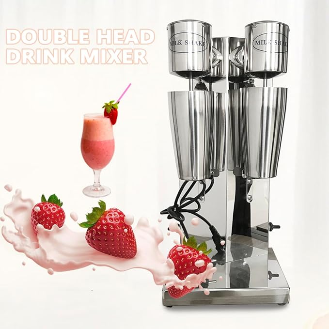 Milkshake Maker Double Head Milk Shake Machines 180W Commercial Milk Shake Maker 2-Speed Blender Electric Milkshake Makers Machine with 27.05 oz Stainless Steel Cups 110V