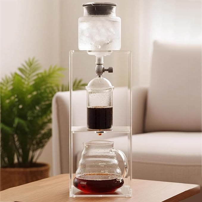 Cold Brew Coffee Tower Ice Drip Coffee Maker with Adjustable Drip Speed Valve Acrylic Stand 600ml Glass Pot for Home Coffee Shop Makes 2-4 Cups