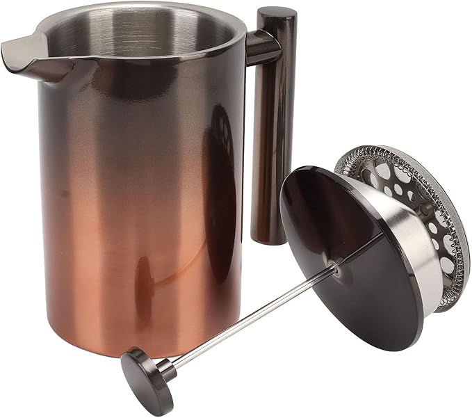 French Press Coffee Maker Tea Maker304 Stainless Steel Coffee Press with Filters Double Layer Coffee Press Single ServeGlass Pot Tea Press Pot(800ml)