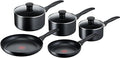 Tefal Induction Non‑Stick Coating 5‑Piece Cookware Set 16/18/20 cm Saucepans + 22/26 cm Frying Pans Thermo‑Signal Glass Lids All Hobs Including Induction Black - G155S54