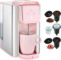 Mecity Pink Coffee Maker 3-in-1 Single Serve Coffee Machine For Flat Bottom Coffee Capsule Ground Coffee 6 to 10 Ounce Cup Removable 50 Oz Water Reservoir 120V 1150W