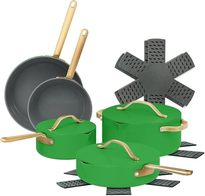 12-Piece Ceramic Nonstick Cookware Set Pots and Pans with Strainer Lids (Kelly Green)