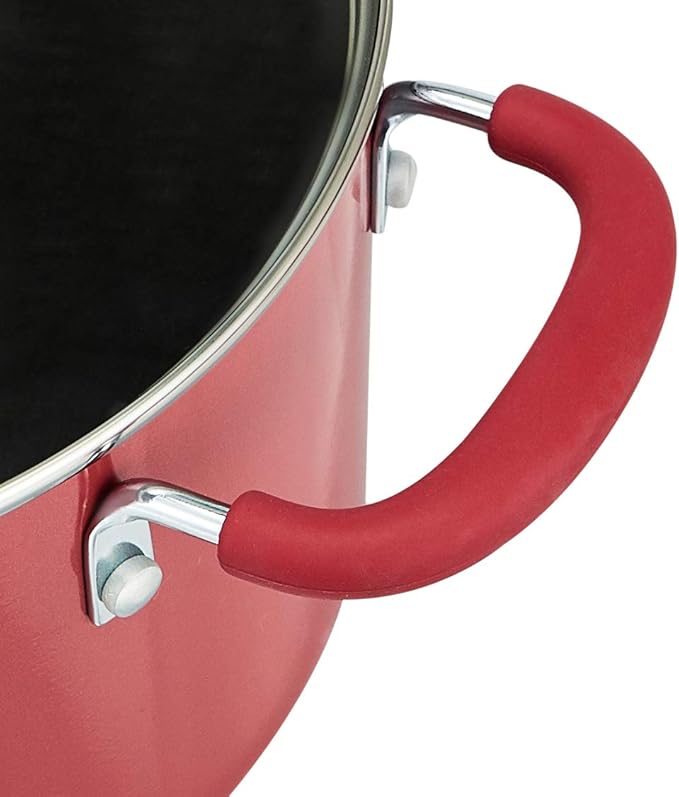 Amazon Basics Aluminum Non-Stick Cookware Set Oven Safe Dishwasher Safe Stay-Cool Handles 12-Piece Red