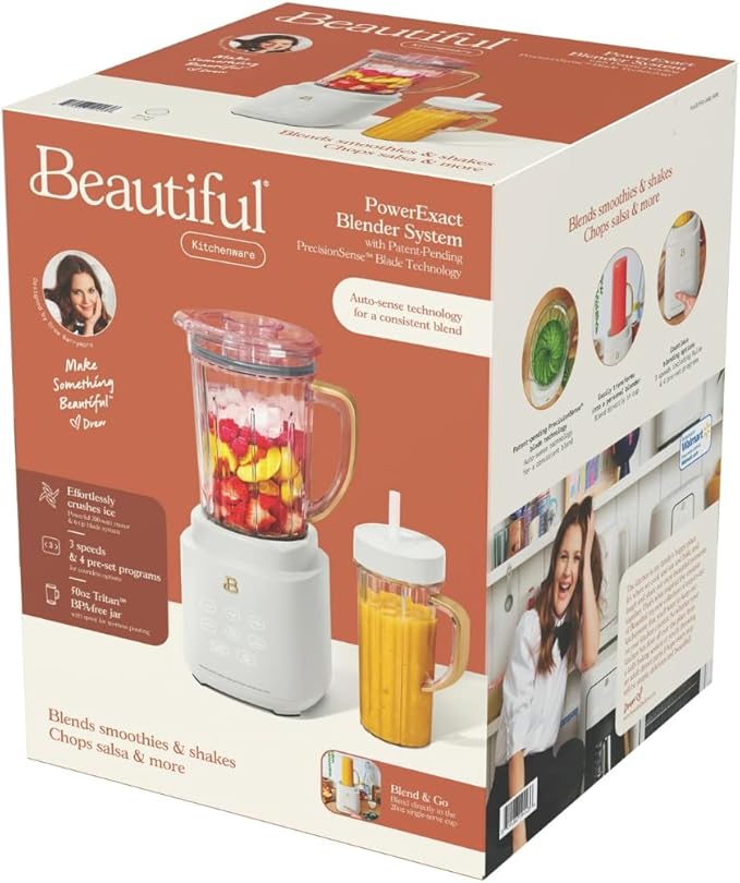PowerExact Blender System with PrecisionSense Technology 700W Motor 50oz Tritan Jar 20oz Personal Cup Stainless Steel Blades (White Icing)