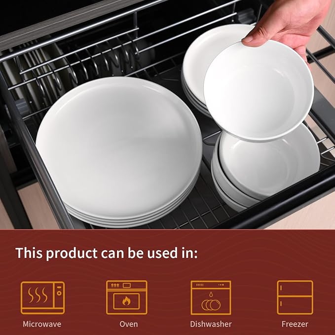 Plates and Bowls Sets 12 Pieces Dinnerware Sets Ceramic Dishes Set for 4 White Kitchen Dishware Set Microwave and Dishwasher Safe