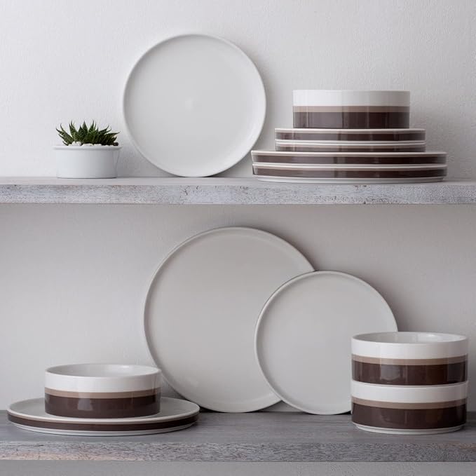Noritake ColorStax Stripe Brown 12-Piece Dinnerware Set Service for 4