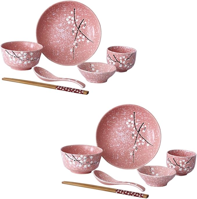 Pink Kitchen Japanese Style Delicate Dinnerware Set Home Tableware Smooth Surface Versatile for Rice Soup