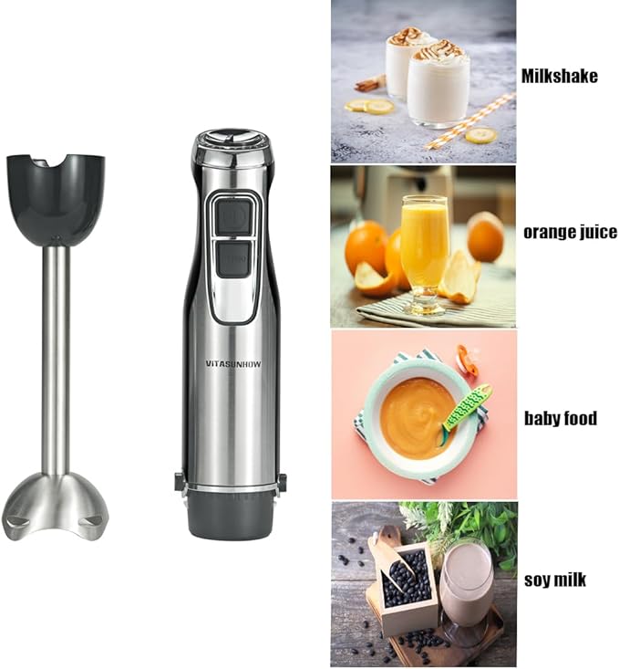500W Powerful Hand Blender 4-in-1 Immersion Blender with 6-Speed &amp Turbo BPA-Free 600ml Beaker Whisk Food Chopper Stainless Steel Blades Ergonomic Grip