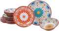 12 Piece Modern &amp Contemporary All Seasons Durable Melamine Orange Blue Farmhouse Dinnerware Set Dishwasher Safe Floral Pattern Round Dinner Plates Salad Plates Cereals BowlsDinnerware Set for 4
