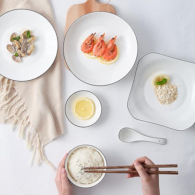 19-Pieces Dinnerware Sets Bone China Porcelain Tableware Set with Plates Bowls and Dish Ceramic Dinner Set for Home Kitchen and Dinning Microwave Dishwasher Safe