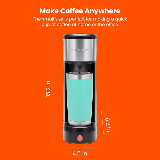 Chefman Single Serve Coffee Maker: K-Cup &amp Ground Compatible Single Cup 6-12 oz Portable Drip Coffee Machine with Filter - Perfect for College &amp Coffee LoversBlack
