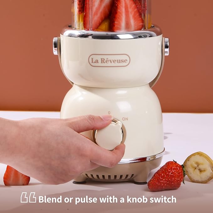 La Reveuse Personal Size Blender 300 Watts for Shakes Smoothies Seasonings Sauces with 17 oz Cup / 10 oz MugRetro Style