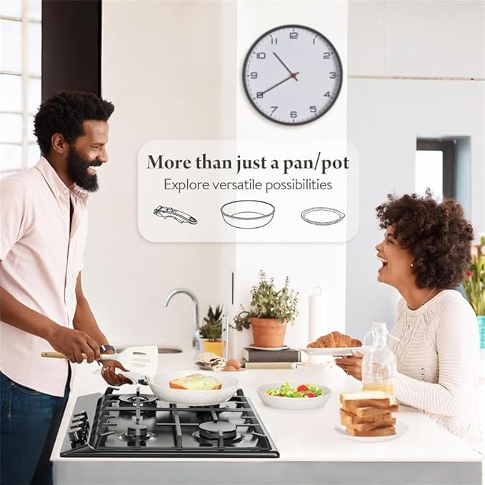 19 Pcs Pots and Pans Set Non Stick Ceramic Cookware Set with Removable Handles Induction Kitchen Cookware SetsCream WhiteOne Size