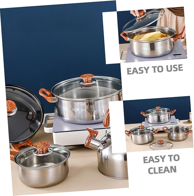 Alipis 12-Piece Stainless Steel Cookware Set Including Frying Pan Saucepan Stockpot and Kettle Heavy-Duty Kitchen Cooking Pots for Noodles Soups