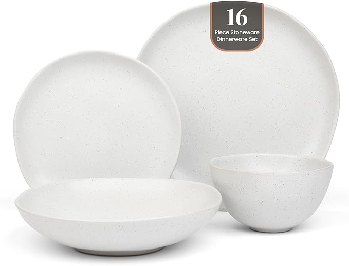 Trasa Home by Larder &amp Vine Eco-Friendly High Fired Artisan Stoneware Organic &amp Modern Dinnerware 16 piece set 4 place settings (Millstone)